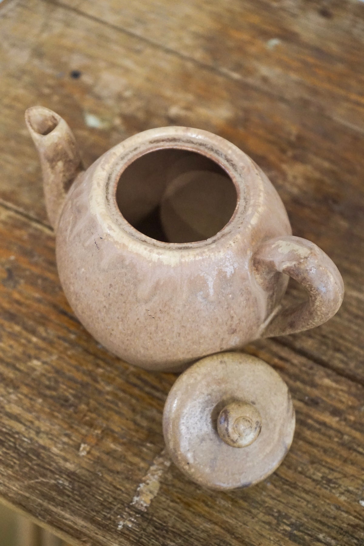 French Mauve / Taupe Stoneware Round Teapot, 1960's