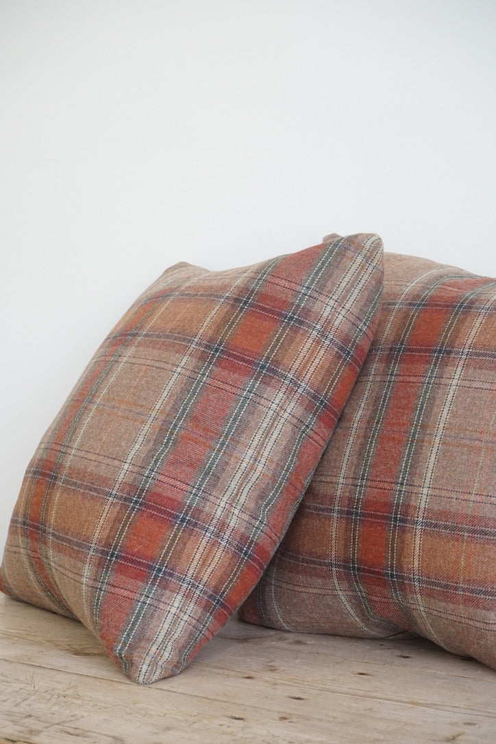 22" Square Throw Pillow in Plaid Wool Fabric