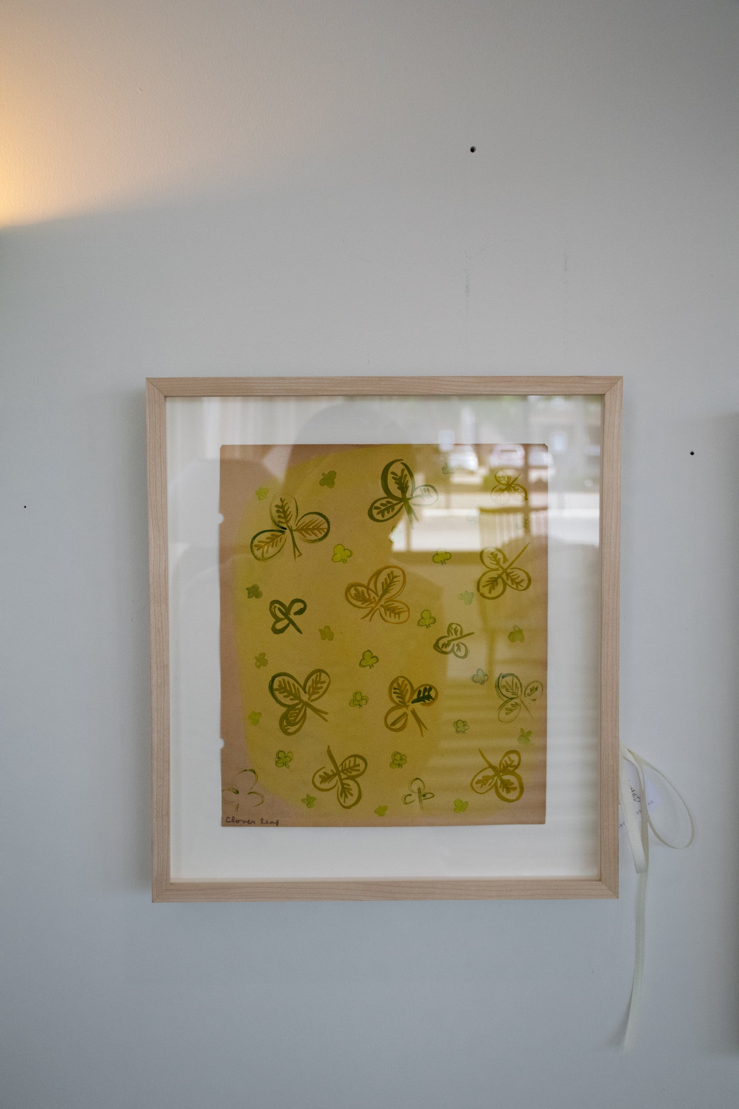 1940s Clover Leaf Painting on Paper in Custom Frame