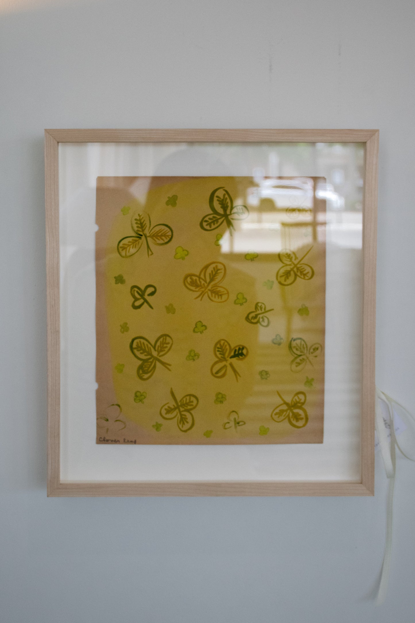 1940s Clover Leaf Painting on Paper in Custom Frame