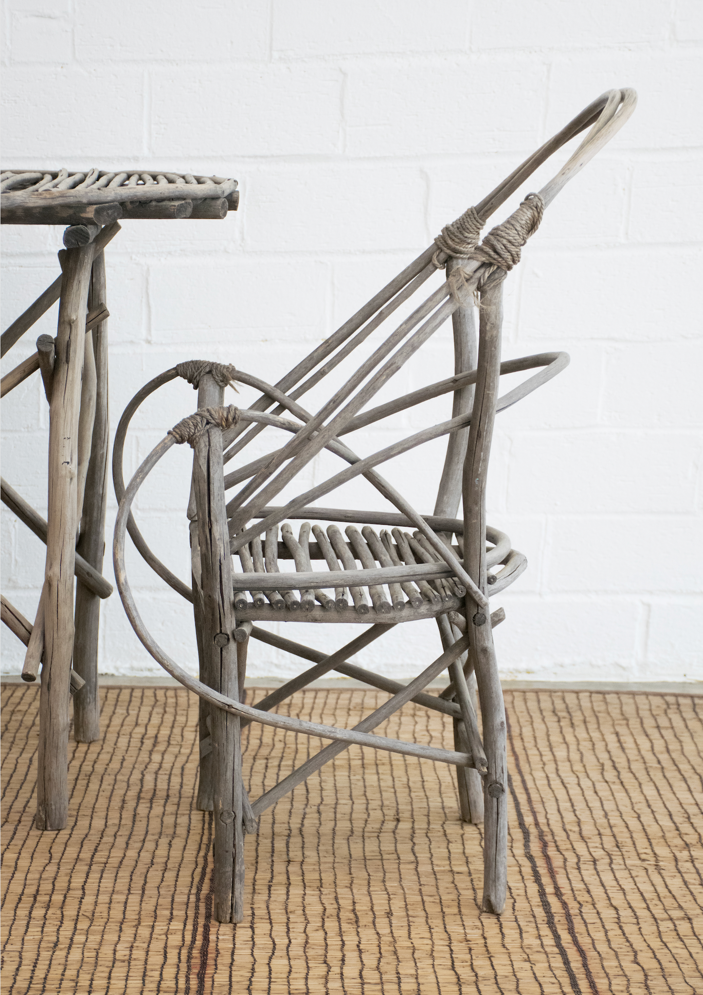 Late 19th Century Bistro Table with Bent Willow Twig Arm Chairs