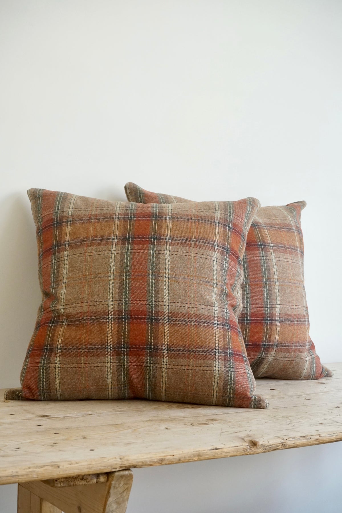 22" Square Throw Pillow in Plaid Wool Fabric
