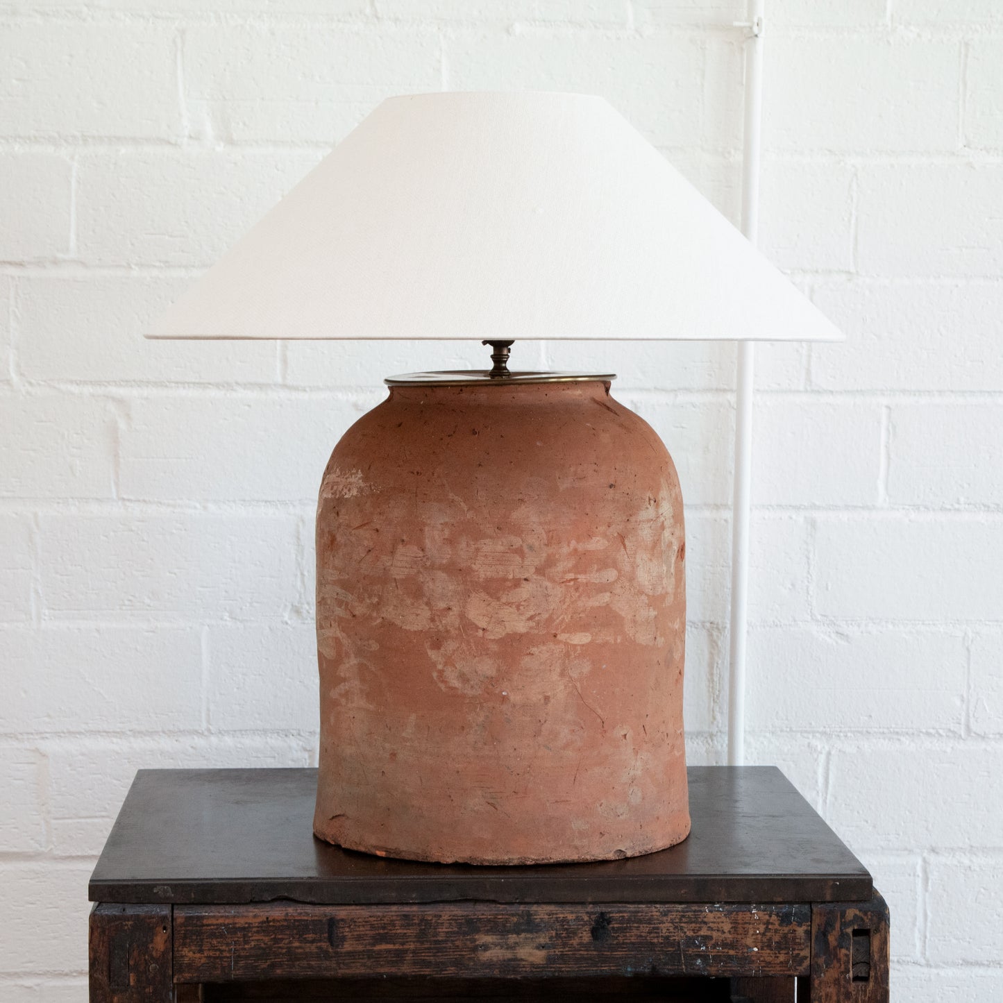 Vintage Terracotta Jug Lamps with Linen Coolie Shade (Each Sold Separately)