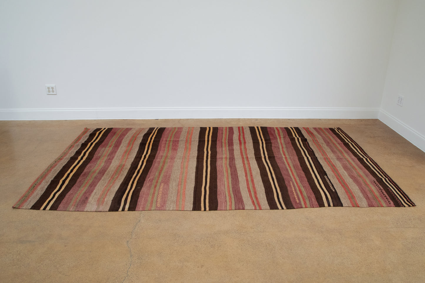 Mauve and Brown Vintage Hand-Woven Turkish Rug