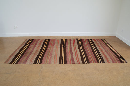 Mauve and Brown Vintage Hand-Woven Turkish Rug