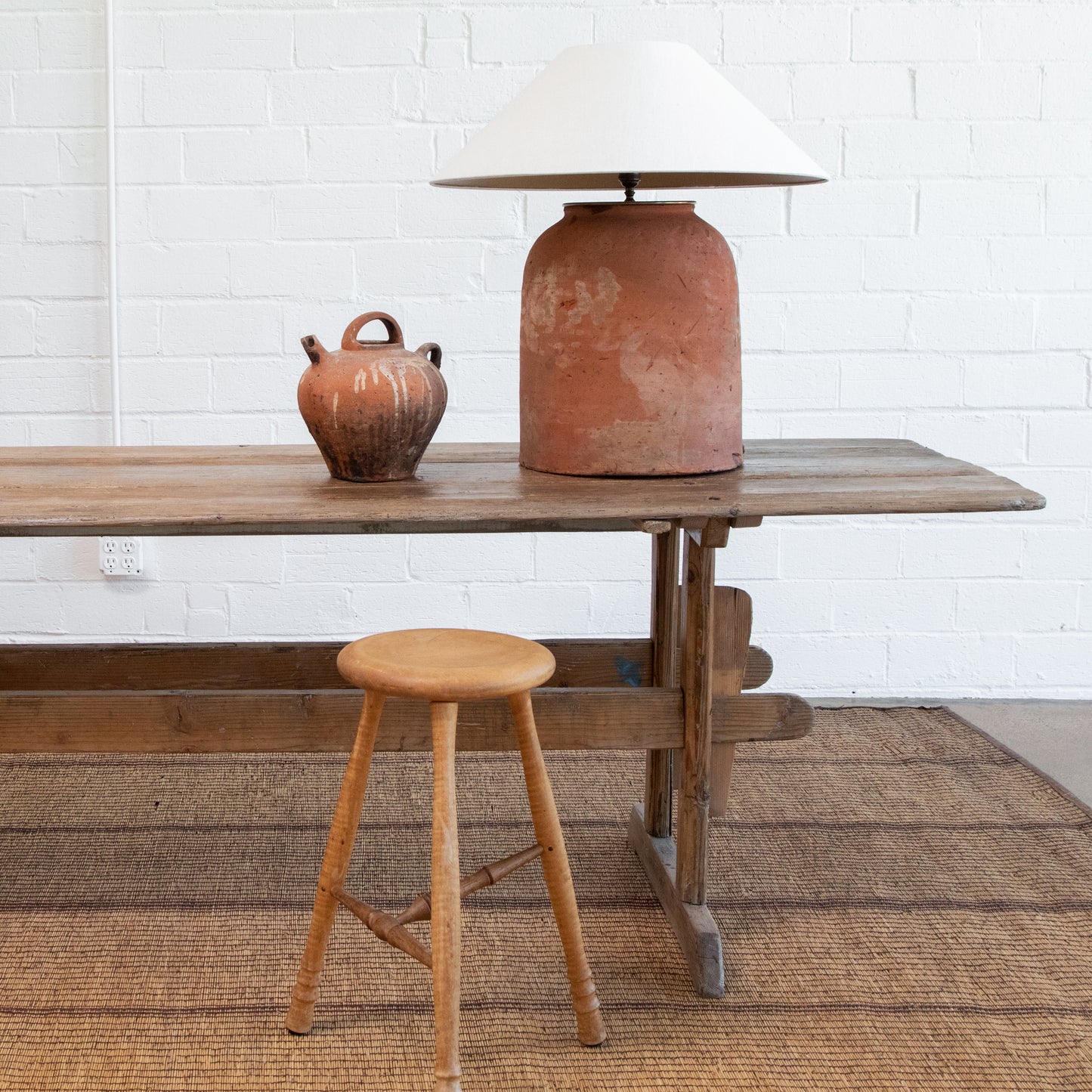 Vintage Terracotta Jug Lamps with Linen Coolie Shade (Each Sold Separately)