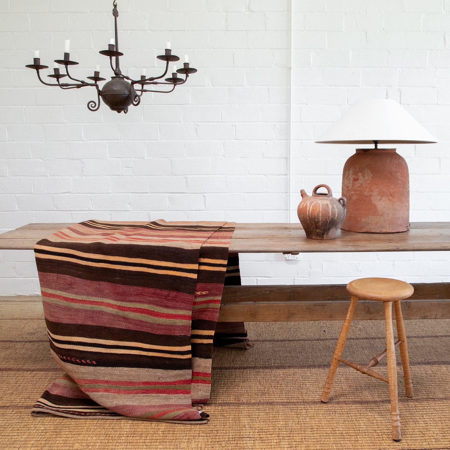 Mauve and Brown Vintage Hand-Woven Turkish Rug