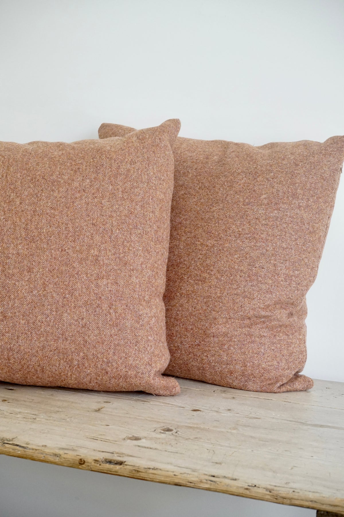 22" Square Throw Pillows in Rust Wool Fabric