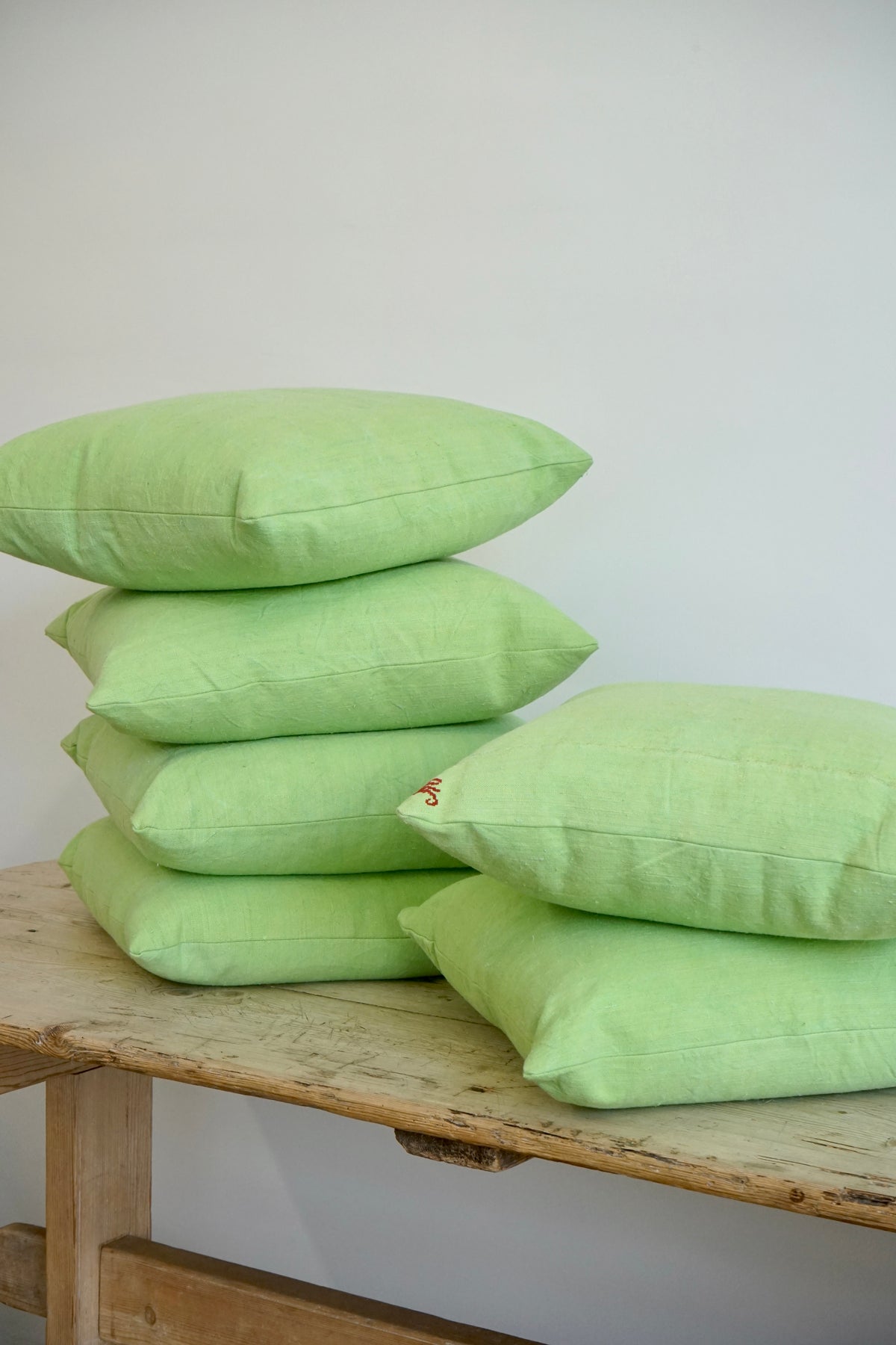 18x18" Knife Edge Pillows Made From Antique Green Textile