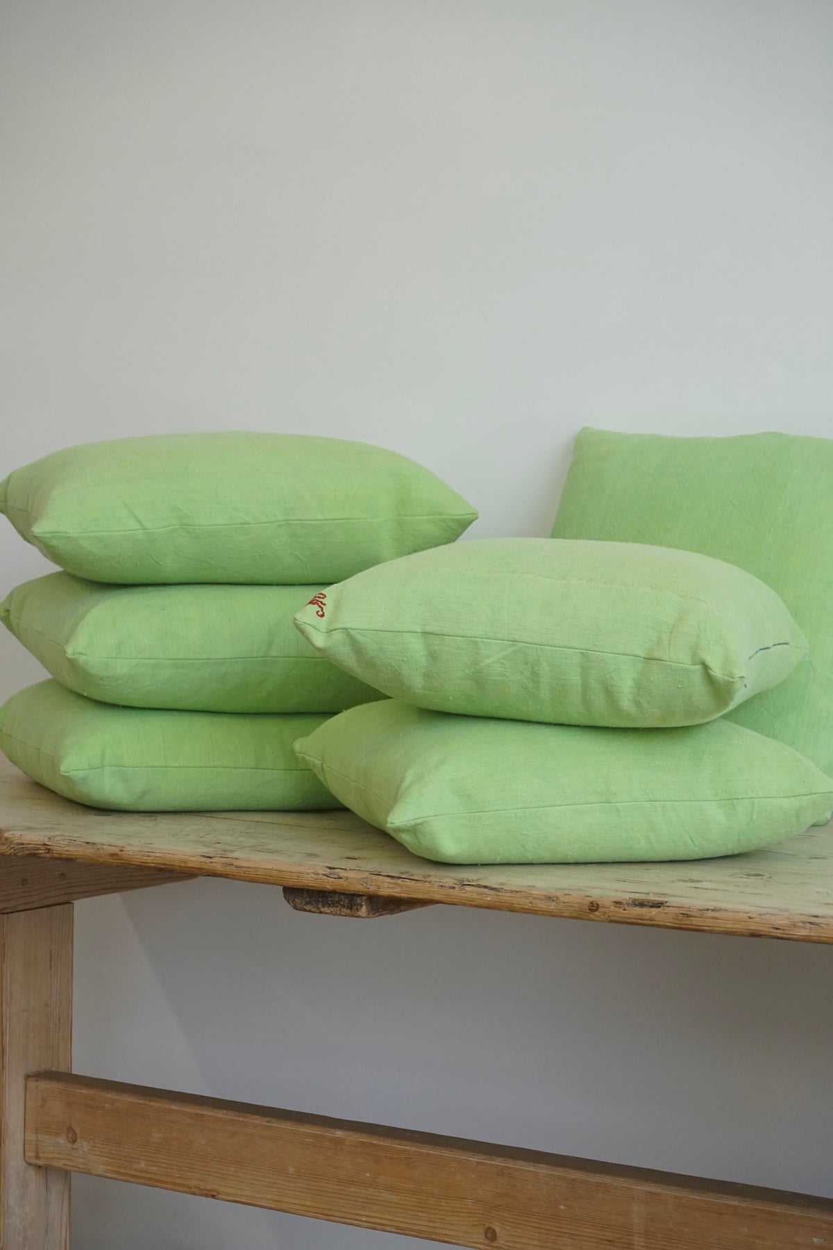 18x18" Knife Edge Pillows Made From Antique Green Textile