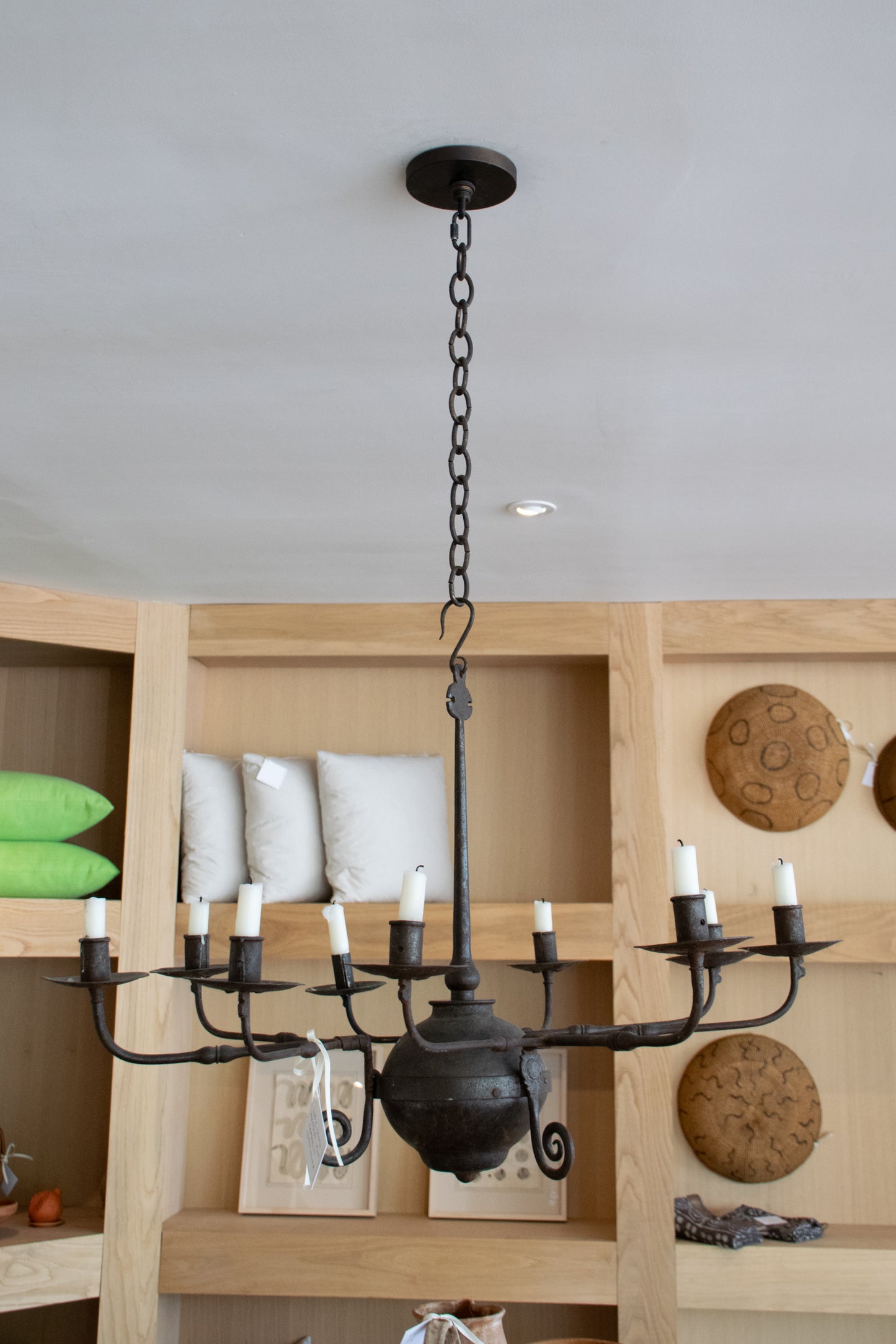 20th C. Wrought Iron 9-Arm Candle Chandelier