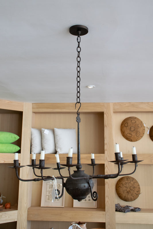 20th C. Wrought Iron 9-Arm Candle Chandelier