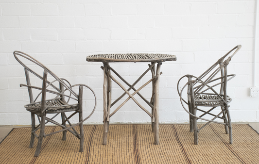 Late 19th Century Bistro Table with Bent Willow Twig Arm Chairs