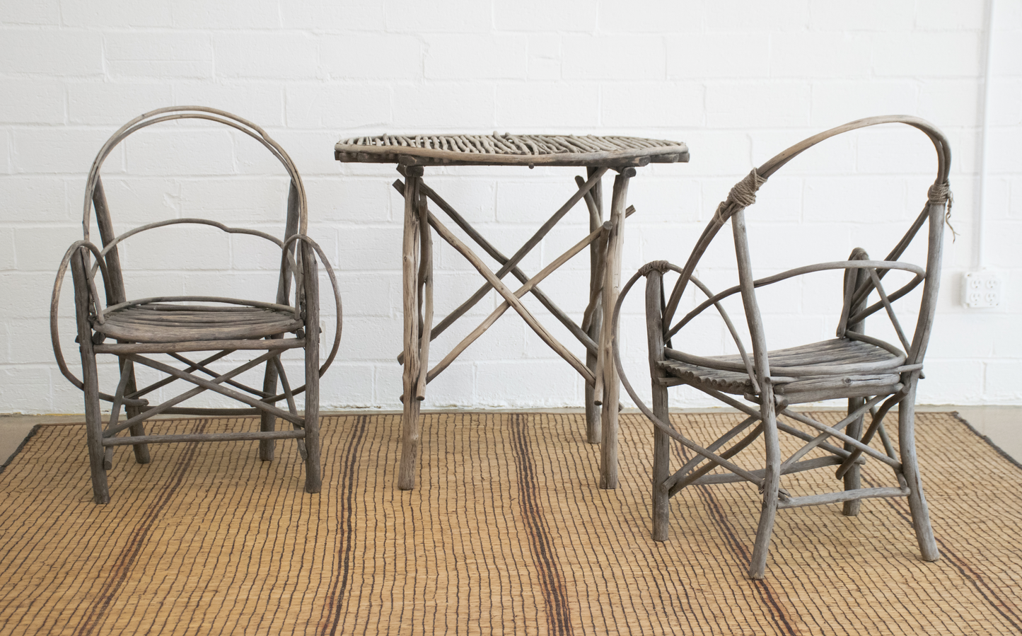 Late 19th Century Bistro Table with Bent Willow Twig Arm Chairs