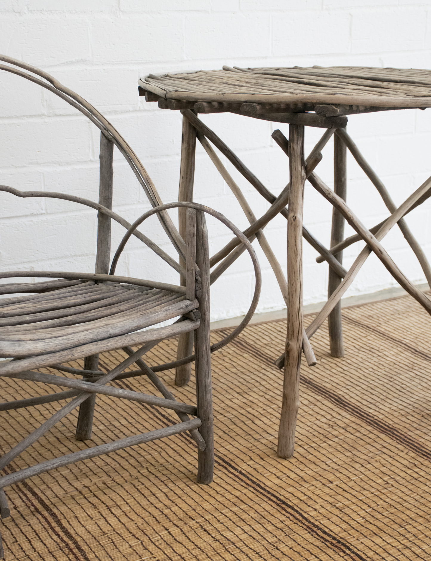 Late 19th Century Bistro Table with Bent Willow Twig Arm Chairs