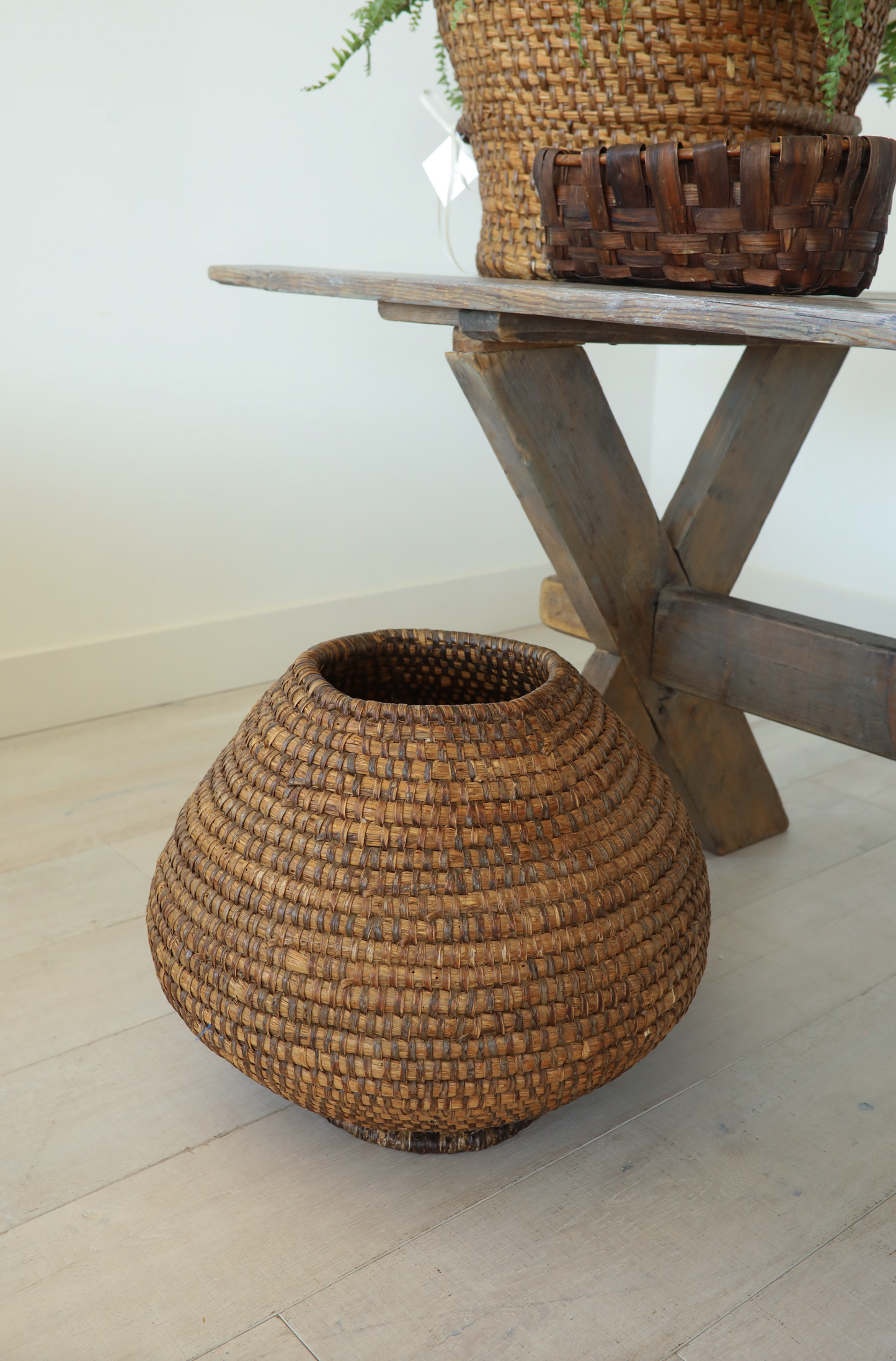 Antique French Coiled Rye Basket; France, 19th C.
