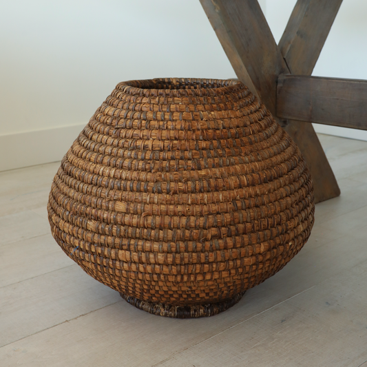 Antique French Coiled Rye Basket; France, 19th C.