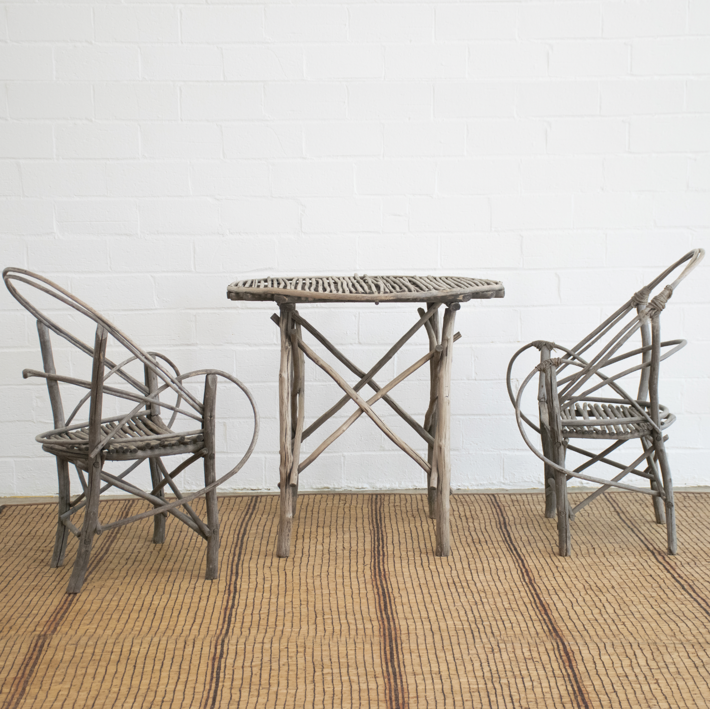 Late 19th Century Bistro Table with Bent Willow Twig Arm Chairs
