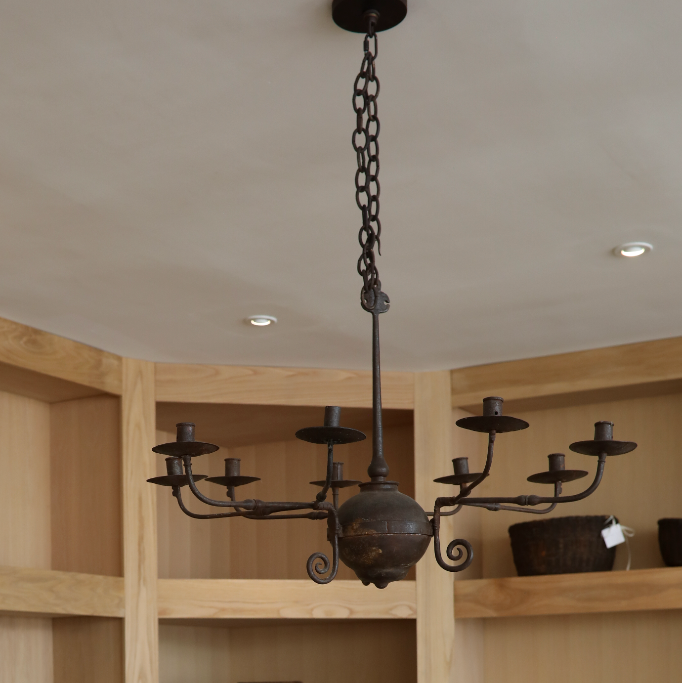 20th C. Wrought Iron 9-Arm Candle Chandelier