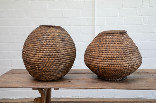 Antique French Coiled Rye Basket; France, 19th C.