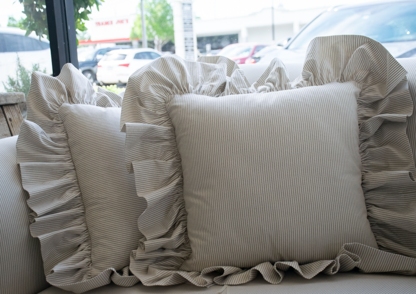 Ruffle Pillows in Fawn Stripe
